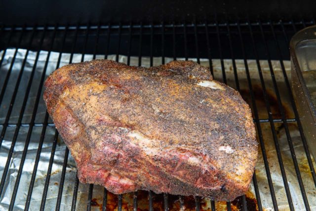 Smoked Pork Shoulder Sitting In the Traeger