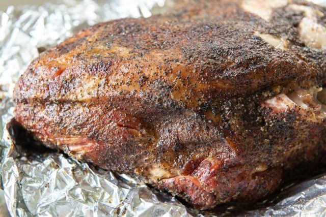 Smoked Pulled Pork Recipe - Shown on Aluminum Foil After Cooking