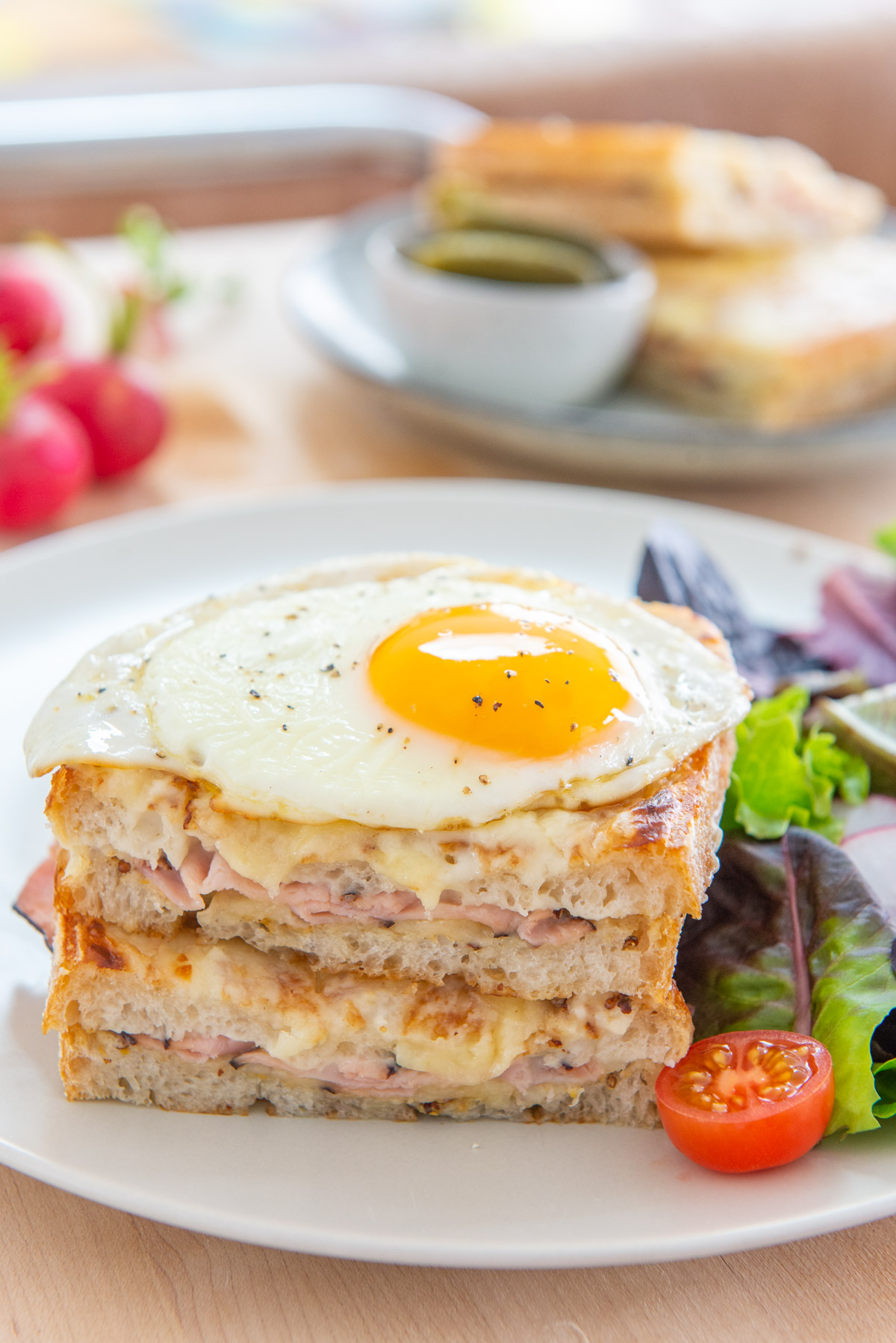 Croque Madame On a Plate with Side Salad