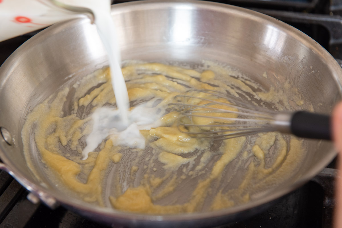 Adding Milk to the Roux in Skillet