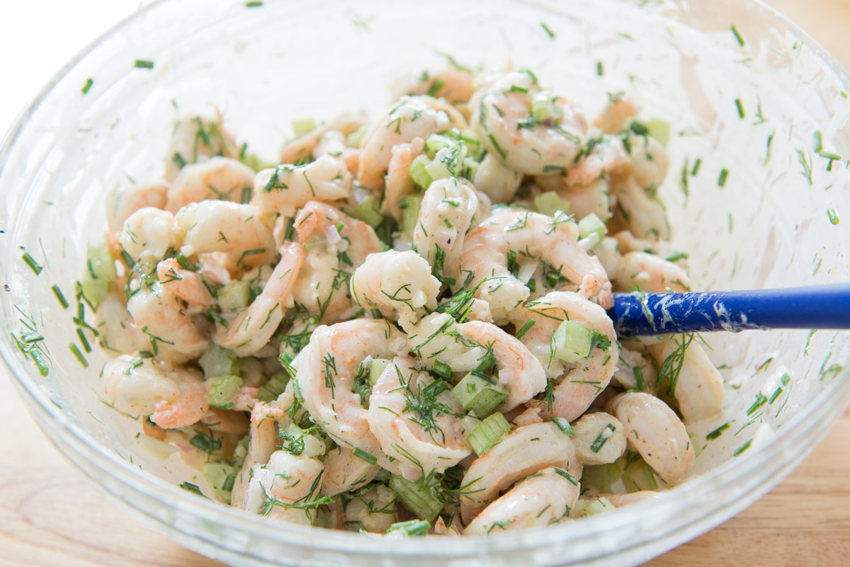 Recipe for Shrimp Salad In a Bowl With Celery Herb Creamy Dressing