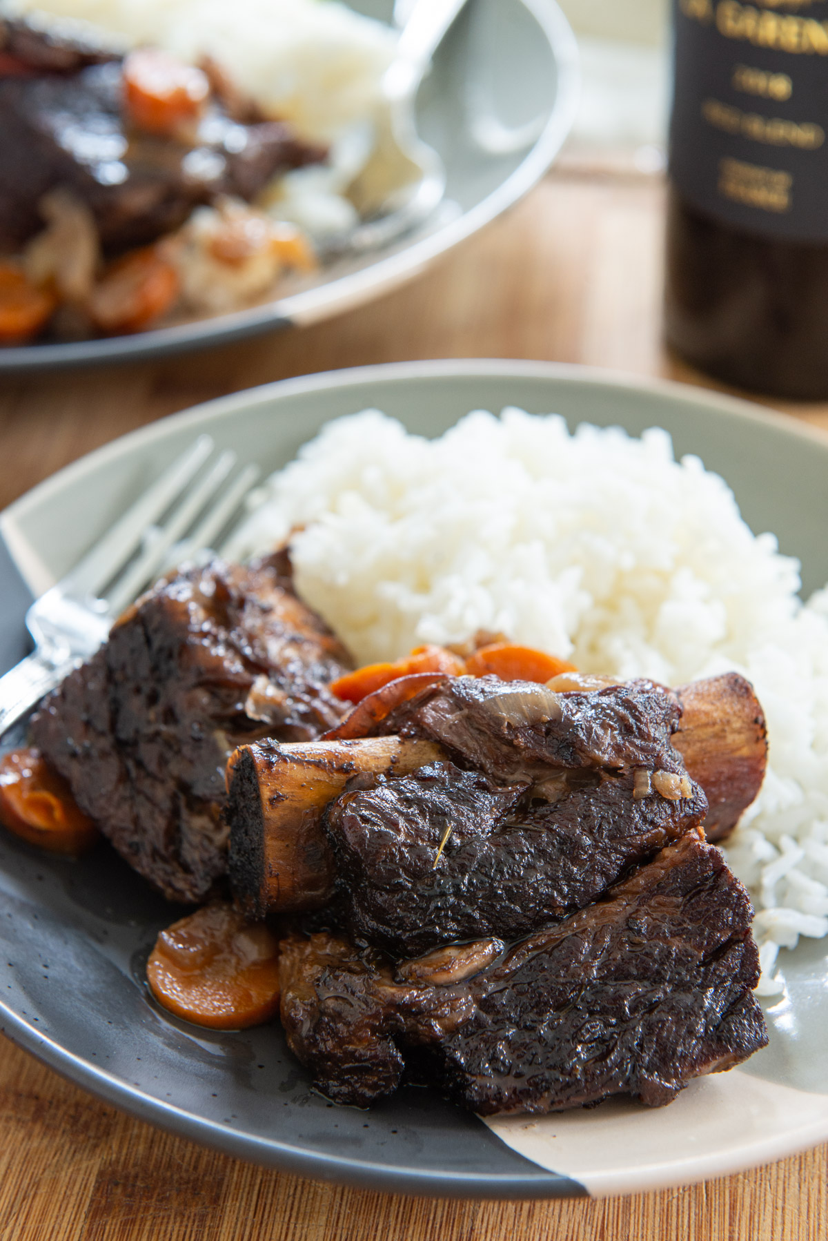 Slow Cooker Short Ribs On a Plate with White Rice