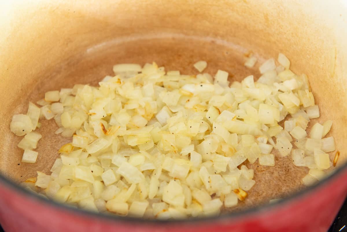 Sauteed Onions, Butter, and Seasoning In Soup Pot