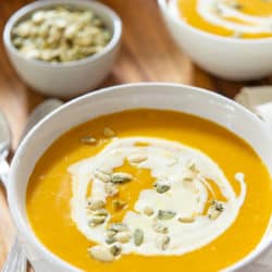 Roasted Butternut Squash Soup in White Bowl
