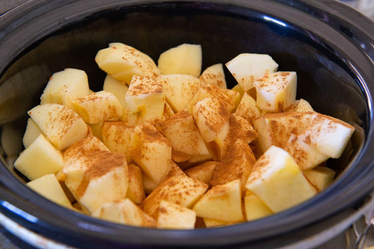 Chopped Apples in Crockpot with Cinnamon