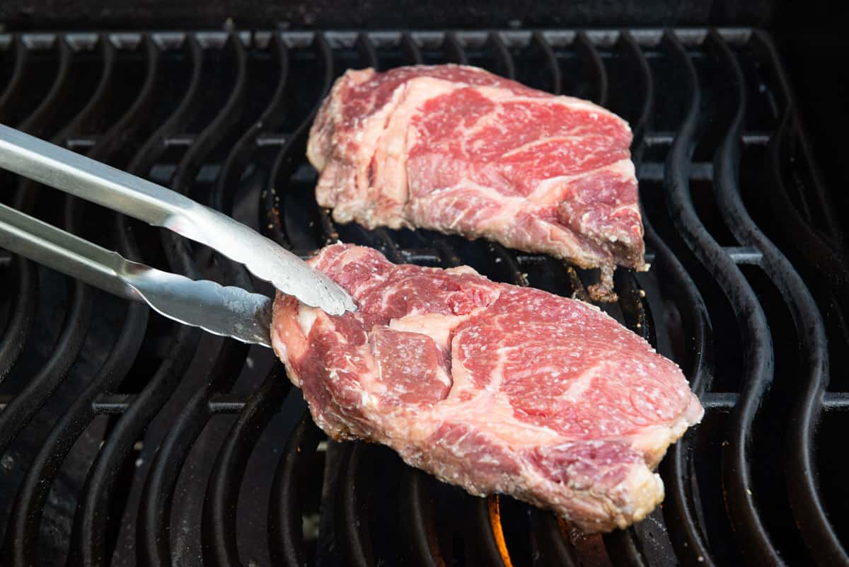 Turning the Ribeye Steaks 90 Degrees on Grill