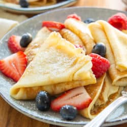 Folded Crepes on a Plate with Berries