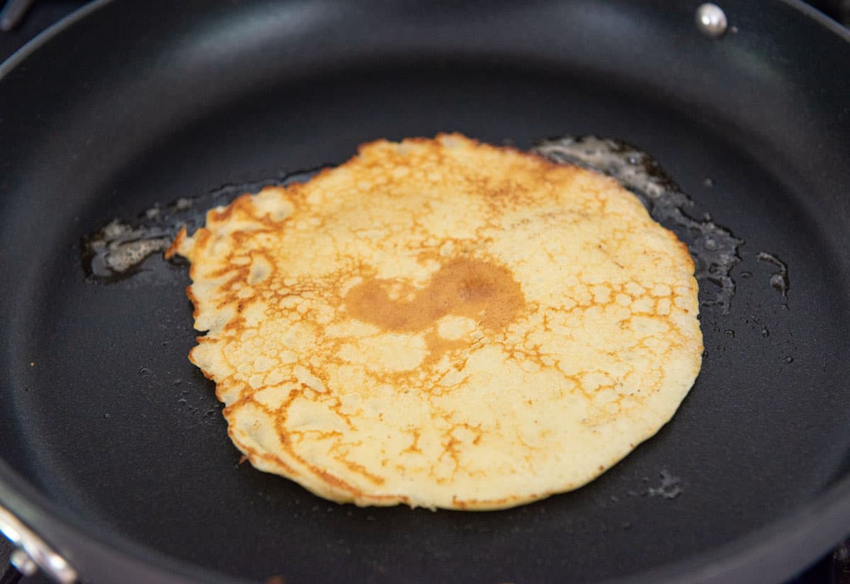 Freshly Cooked Crepe browned In Nonstick Skillet