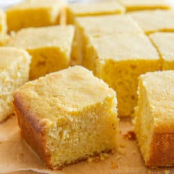 Homemade Cornbread Recipe Made with Real Buttermilk and Organic Cornmeal and Cut Into Squares