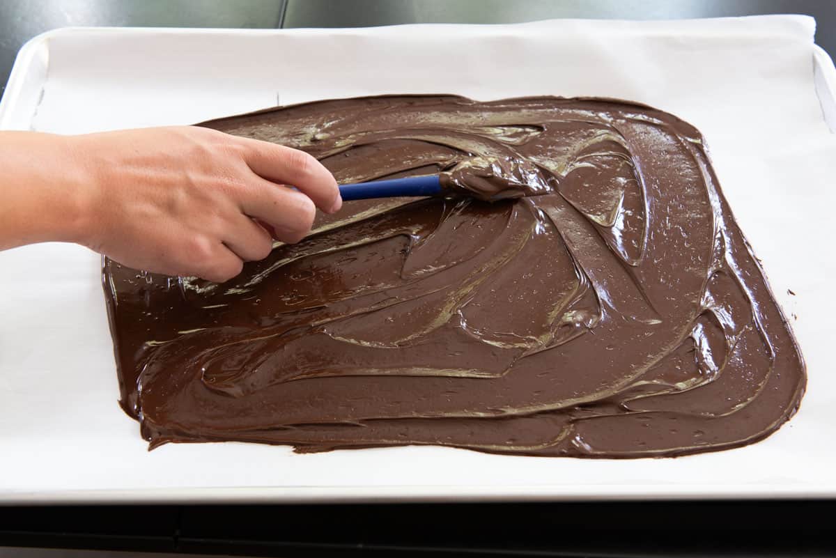 Spreading Bittersweet Chocolate on Parchment Paper