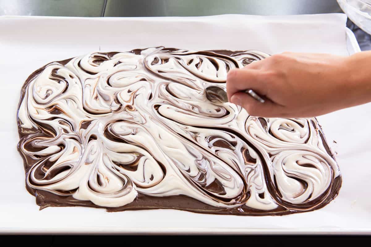 Making a swirling design using a spoon