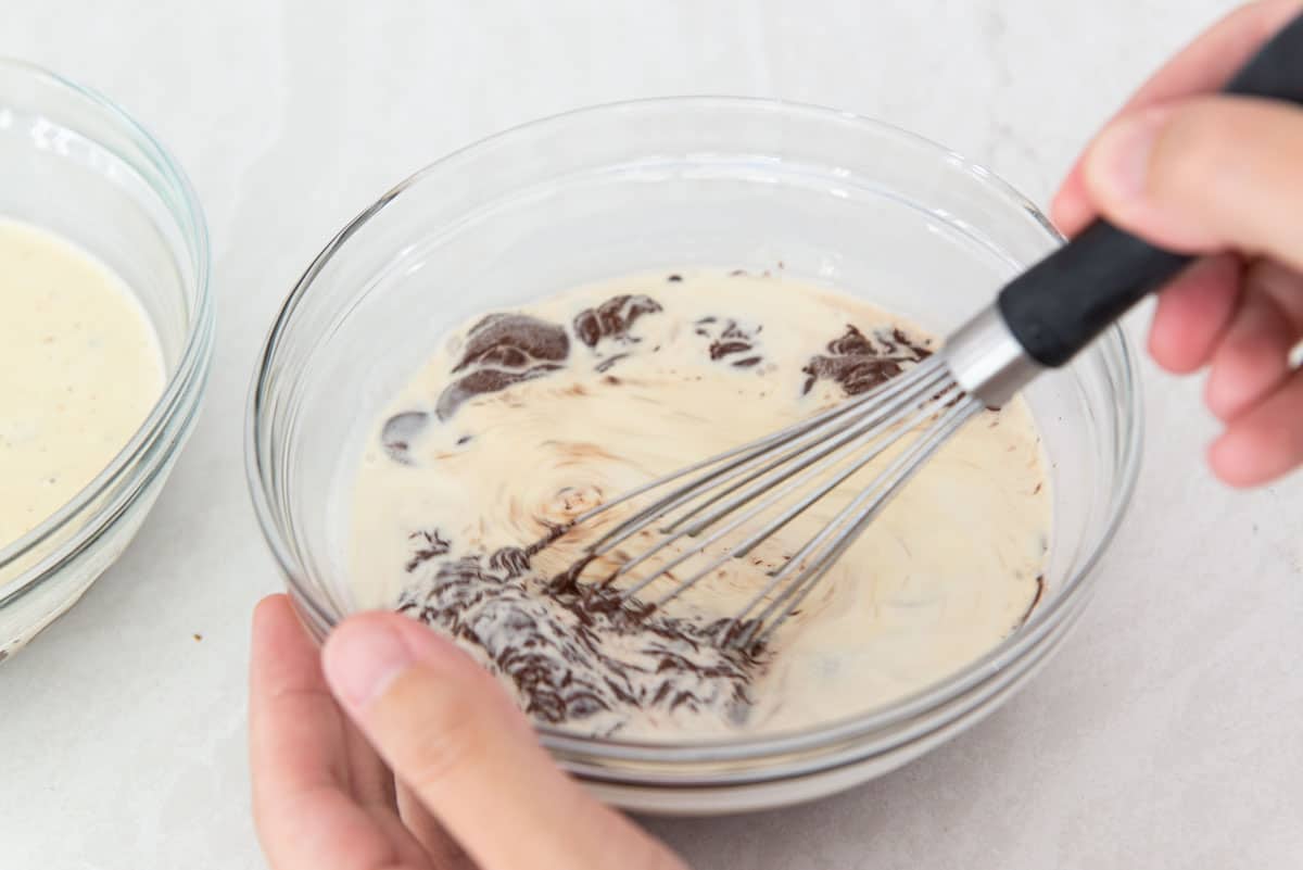 Whisking the Chocolate and Hot Cream Together