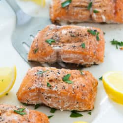 Grilled Salmon with Skin on White Plate