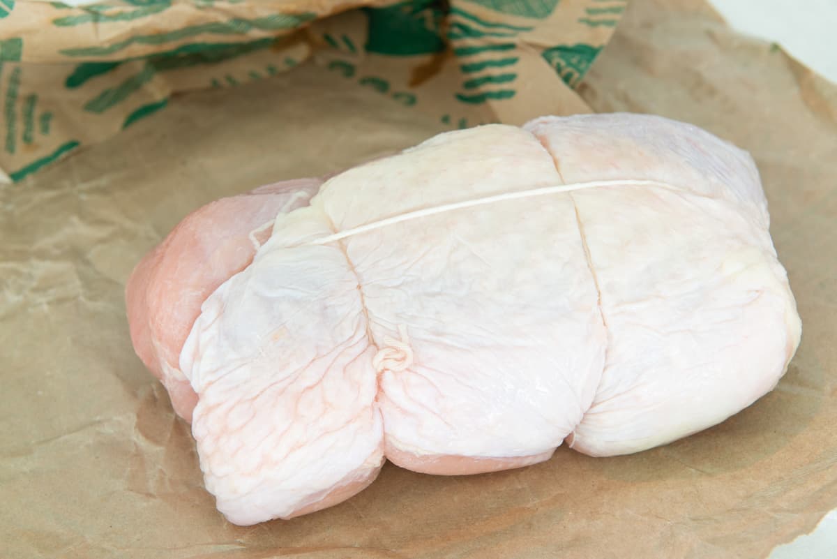 A Boneless Turkey Breast With Skin Tied With Twine
