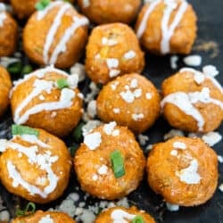 Buffalo Chicken Meatballs Topped with blue cheese crumbles