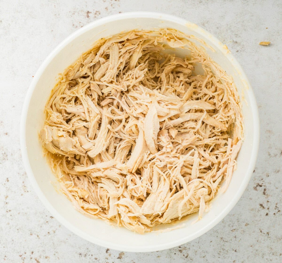 shredded chicken in bowl