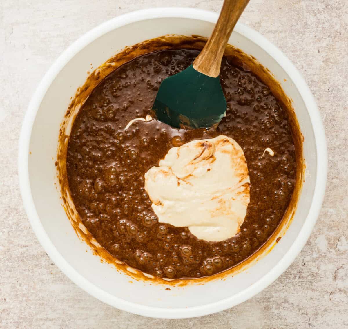 mixing sourdough discard into brownie mix
